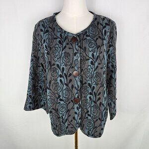 Country Store Cardigan Tapestry Jacket Sz Small Boho Floral‎ Turquoise